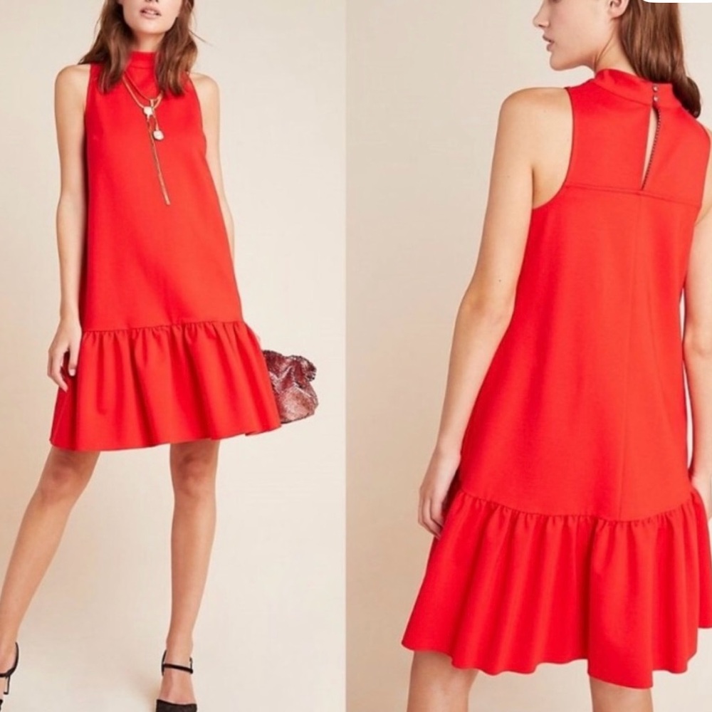 Maeve by Anthropologie Alissa Drop Waist Mock Neck Red Dress